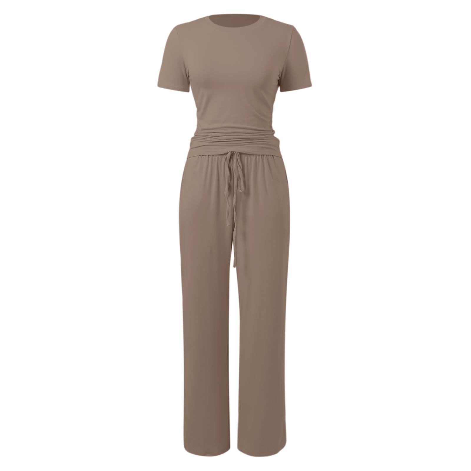 thumbnail image 4 of Conjunto de 2 piezas para mujer: top corto fruncido y pantalones anchos. Ligero y elástico. Ideal para viajes, vacaciones y ropa deportiva., 4 of 5